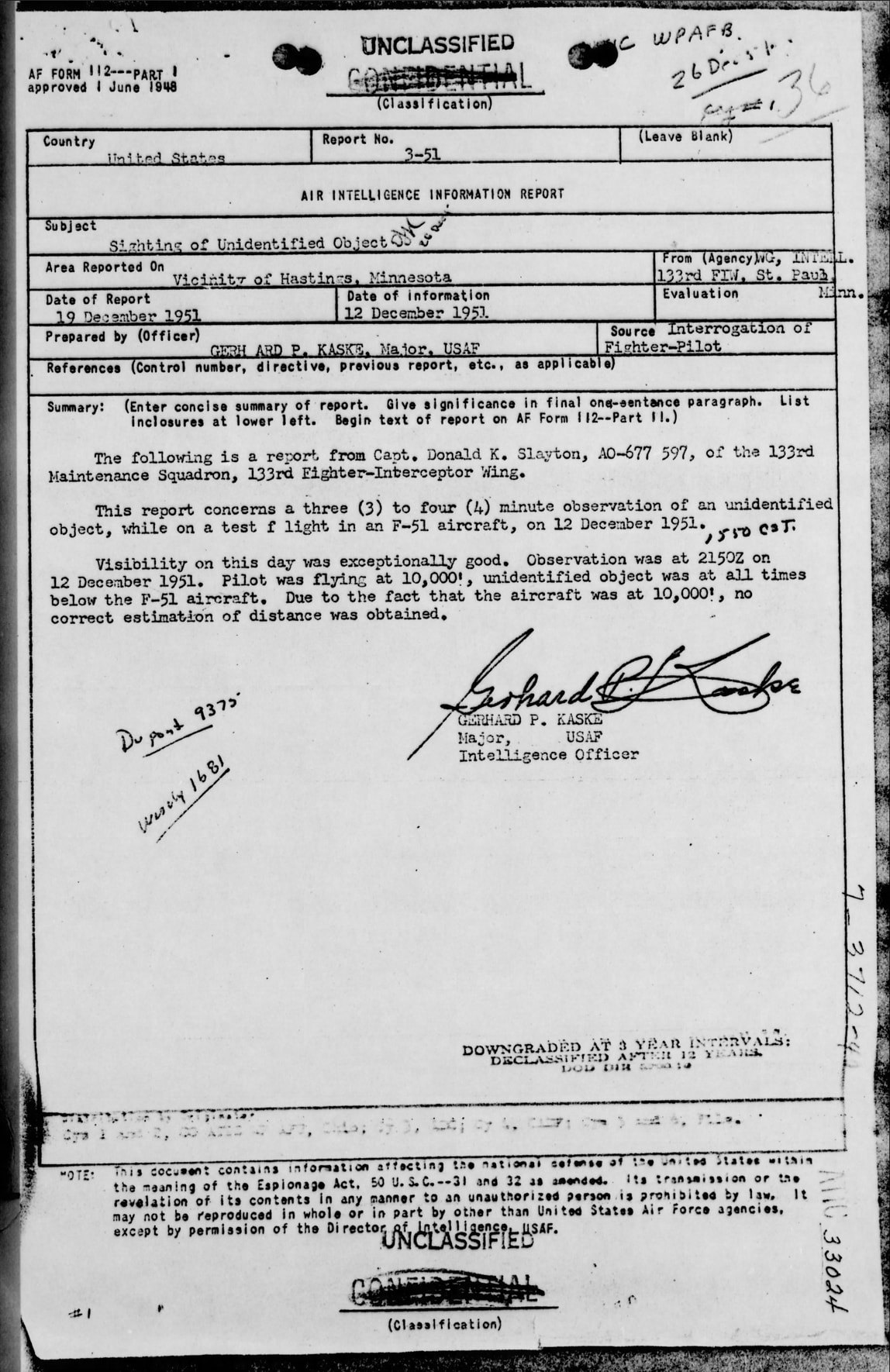 Slayton AIIR 3-51, page 1 (19 Dec 1951)