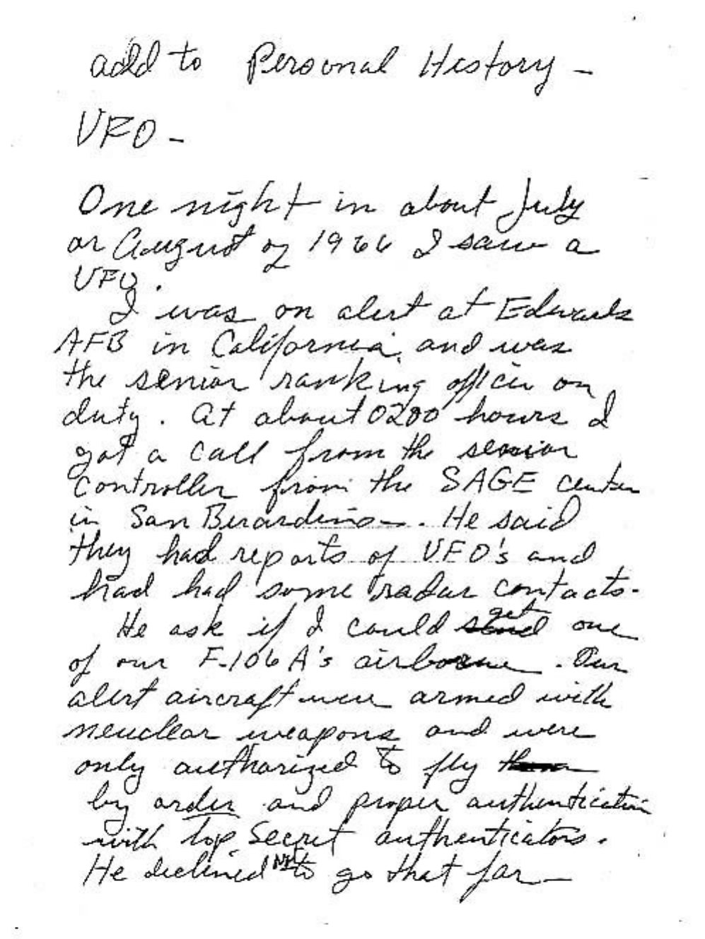 Capt. Darryl Clark's handwritten account, p.1