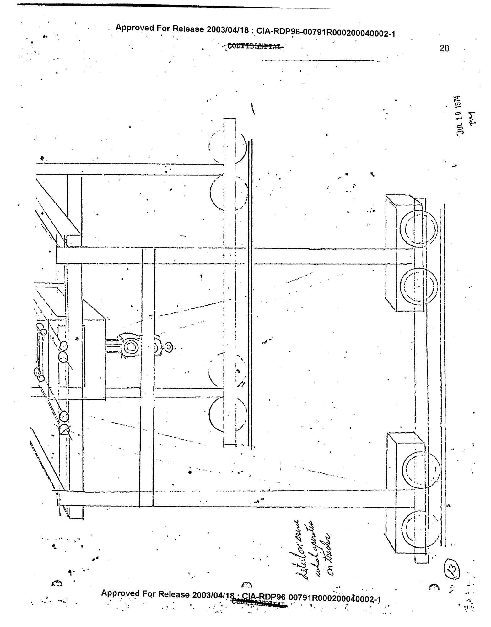 Pat Price's sketch of the gantry crane at URDF-3 (July 1974)