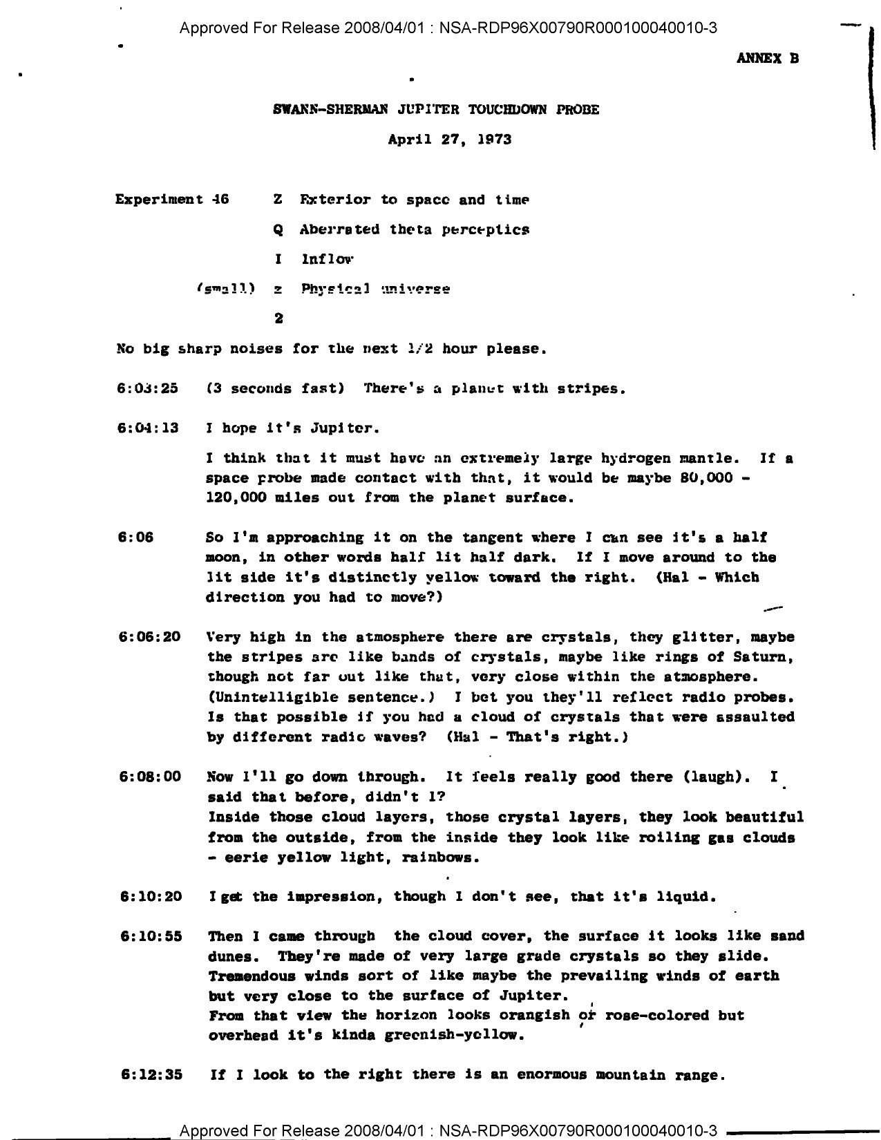 Swann session transcript, 27 April 1973 (Annex B, p. 1)