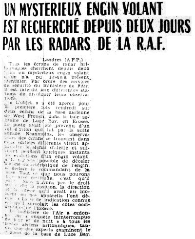 Le Provençal, 7 April 1957: AFP report on West Freugh