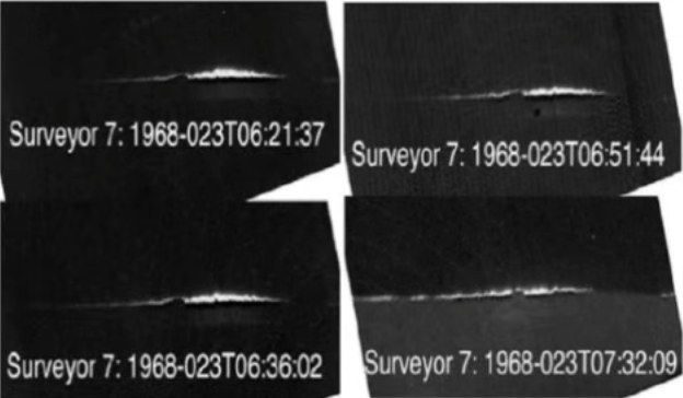 Reality Check with Max Derakhshani, 1:04:15. Surveyor 7 frames of the horizon glow, 1968 (from Mike Gold's slide).