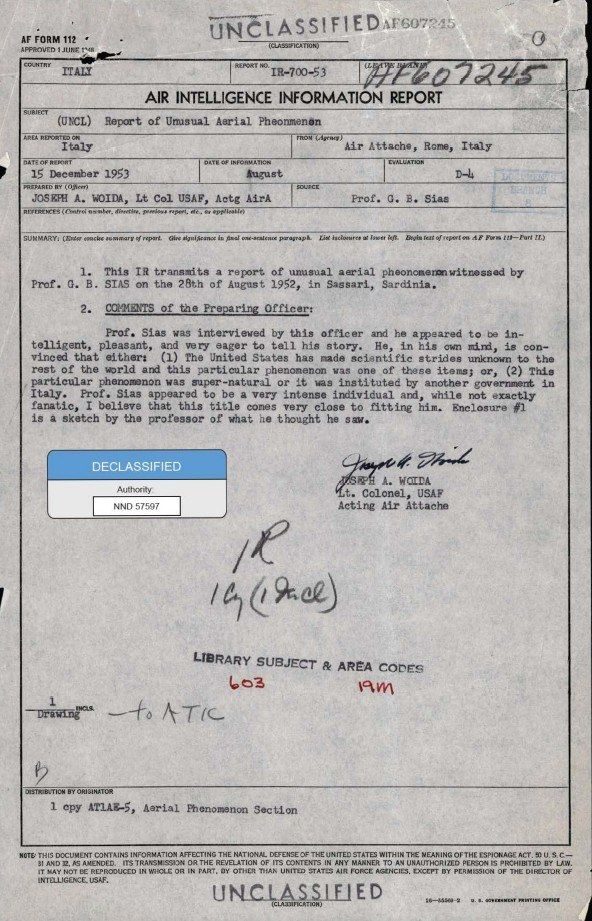 Air Intelligence Information Report from Italy (DOW-UAP-D157).