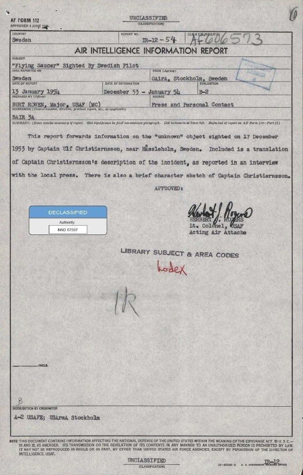 Air Intelligence Information Report, Sweden, 1953 (DOW-UAP-D163).