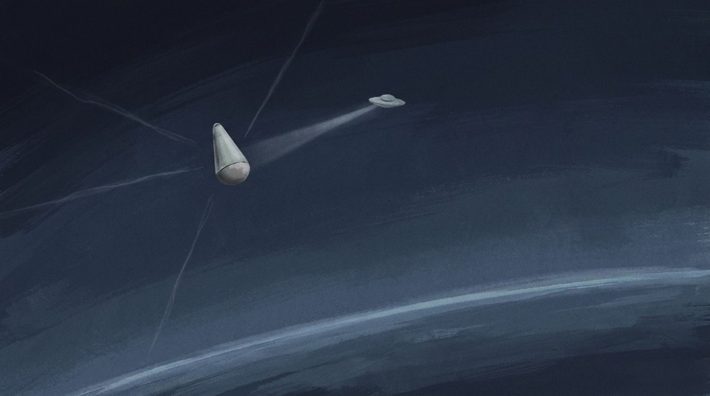 From Lt. Robert Jacobs's account (The Age of Disclosure, 2025): an object flies in beside an Atlas D dummy warhead on 15 Sep 1964, fires beams of light at it and leaves.
