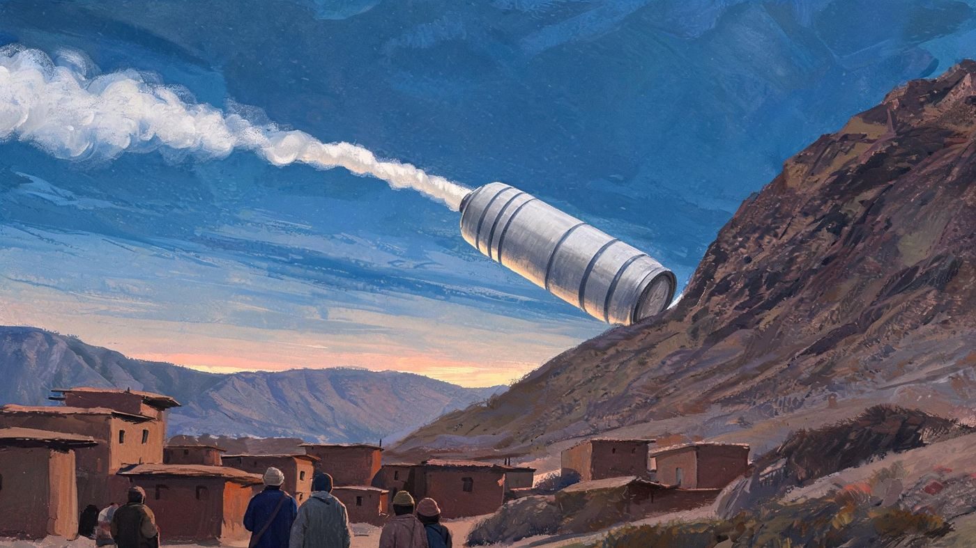 A huge cylinder 'like a gigantic wine container' trailing white smoke as it comes down on a mountainside in southern Bolivia, as witnesses describe it on 6 May 1978.