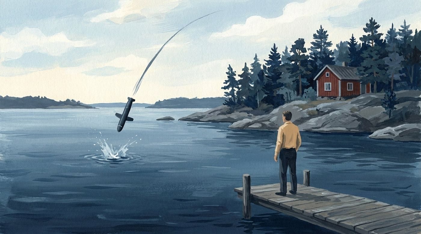 From the accounts: Gen. Helge Jung saw a projectile about two metres long curve down into the bay near his summer house on 18 July 1948.