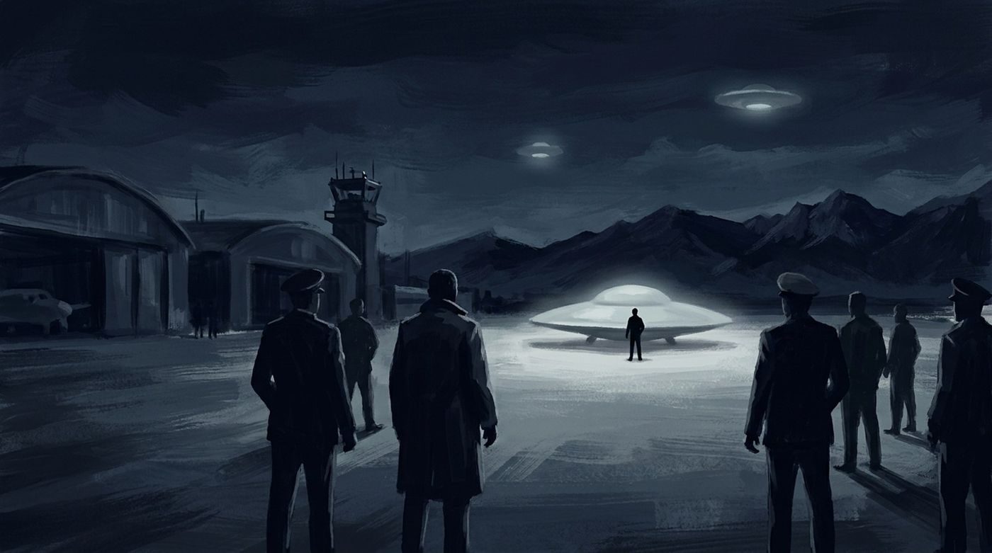 From the account Eric Davis says George H. W. Bush gave him: three craft at Holloman AFB in 1964, one landing on the tarmac, a non-human being meeting Air Force and CIA personnel.