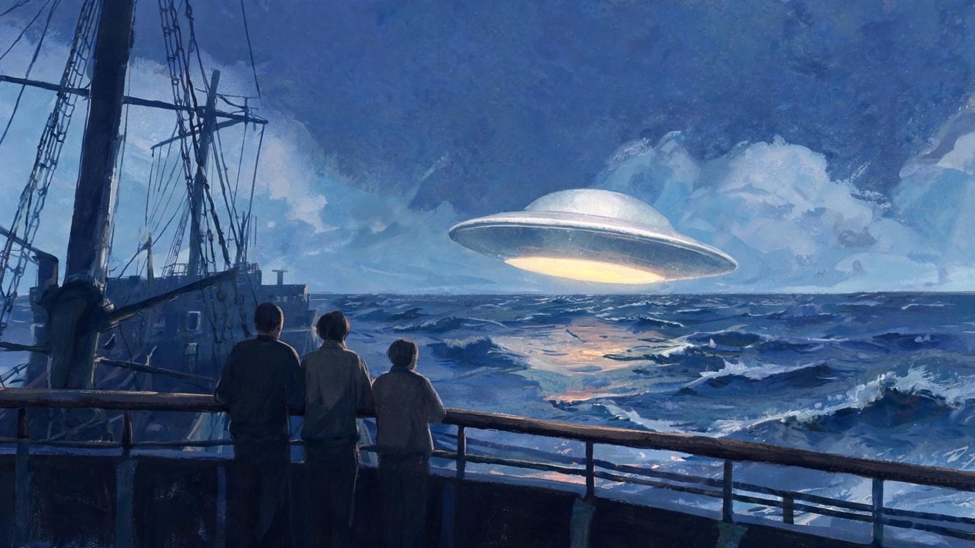 A shiny 'half egg' object passing low over the sea beside the MV Marcala, as the master and two mates describe it (4 August 1950).