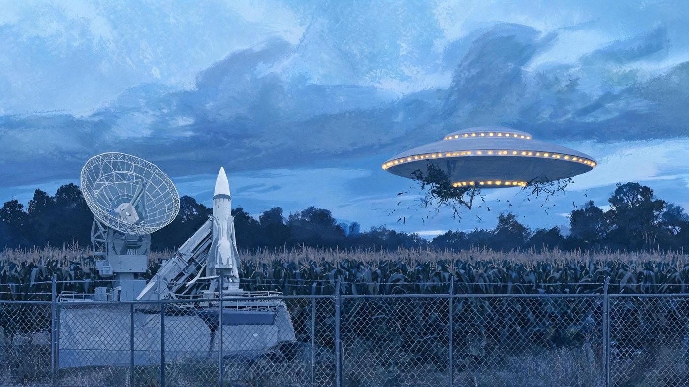 A 30-ft disc with rim lights coming down in a cornfield near a Nike Ajax site in Maryland, as Harland Bentley describes it (1958).