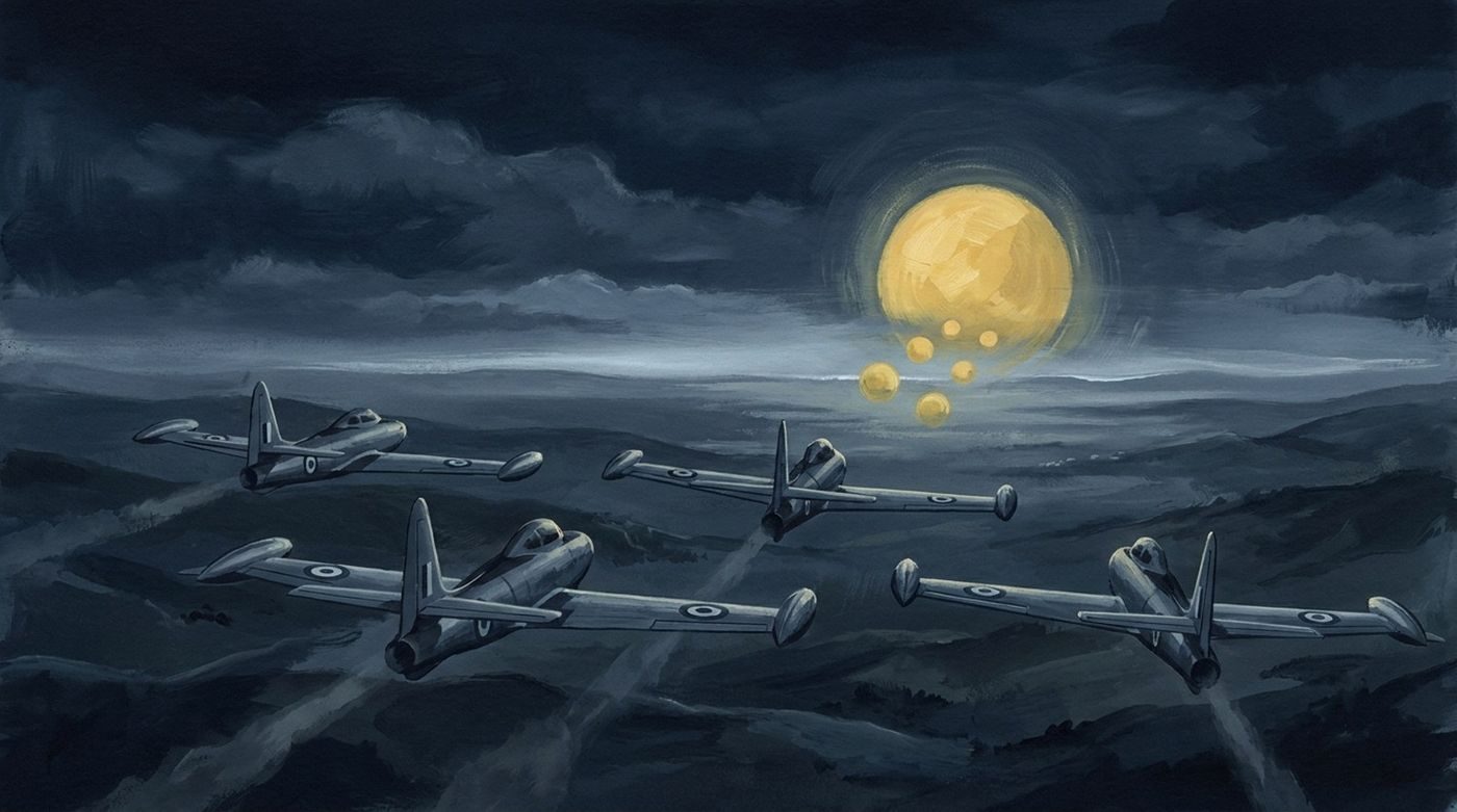 From the accounts: four Portuguese F-84Gs led by Capt. José Lemos Ferreira met a yellow sphere that released four small spheres on a 1957 night exercise.