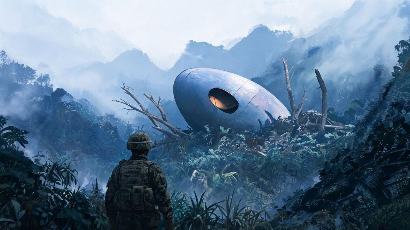 An egg-shaped craft embedded in a jungle ridge in Peru, as Jonathan Weygandt describes it (1997).