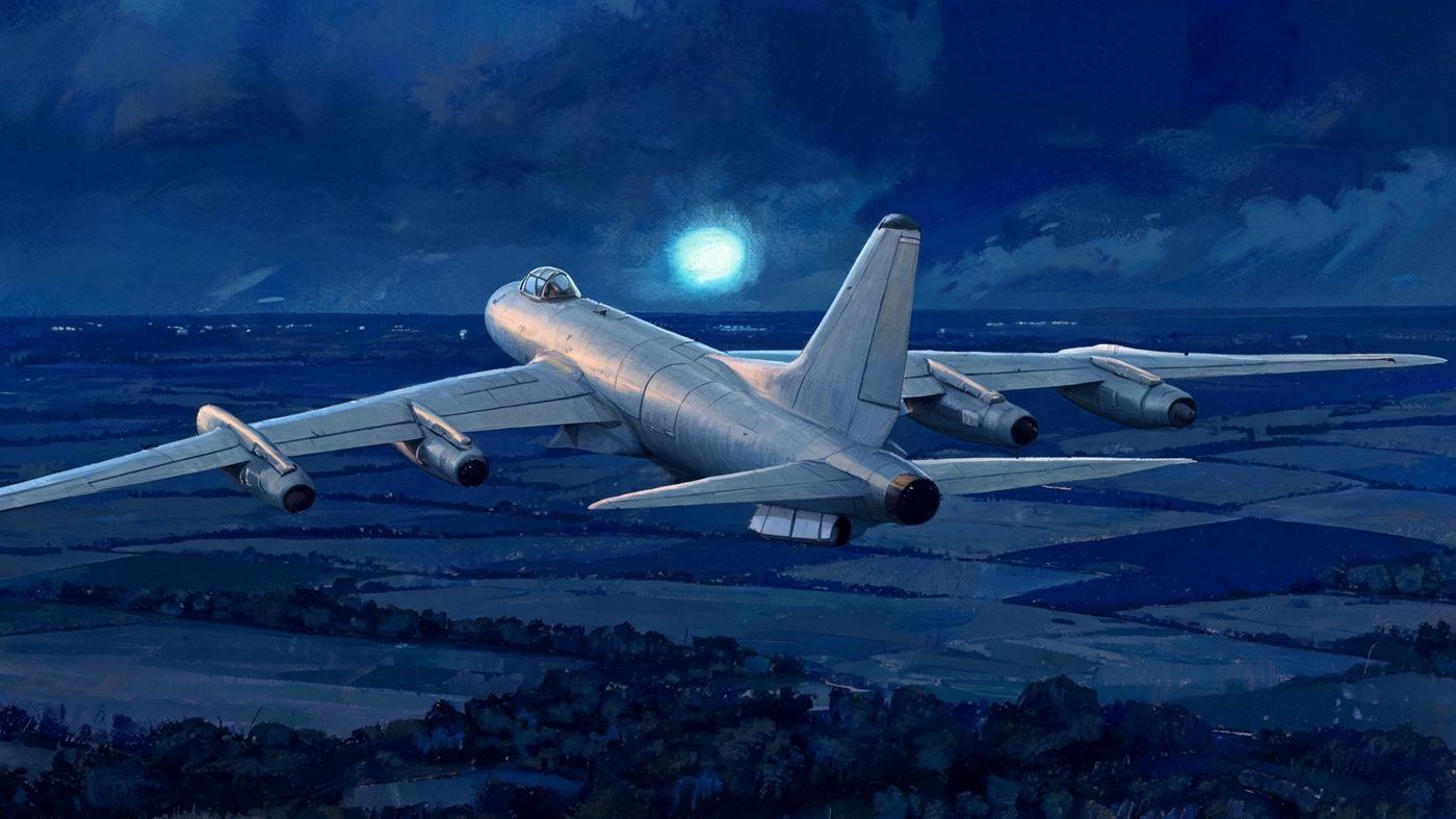 An RB-47 paced through the night by a light 'as big as a barn', as the crew describes it (July 1957).
