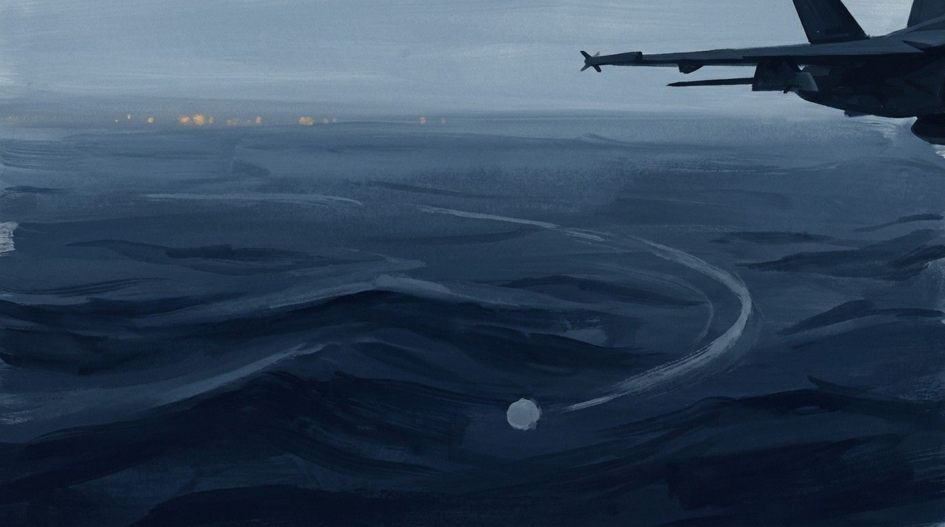 A round, cold object turning sharply low over the Gulf of Aden at night (illustration).