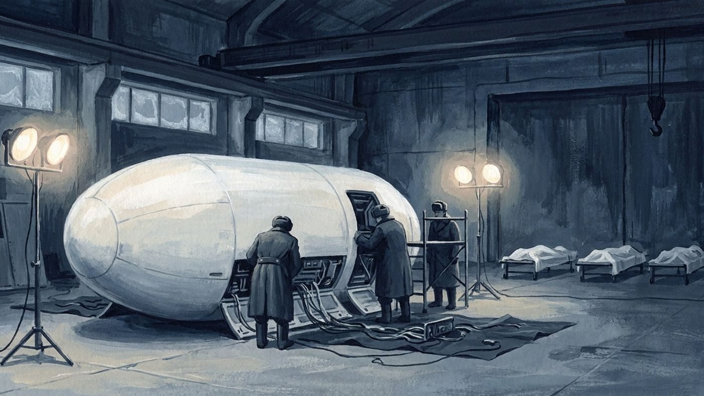 From the account in The Age of Disclosure (likely Eric Davis): a Soviet recovery in 1989 of a Tic Tac-shaped craft twice the size of the Nimitz object, with four humanoid bodies.