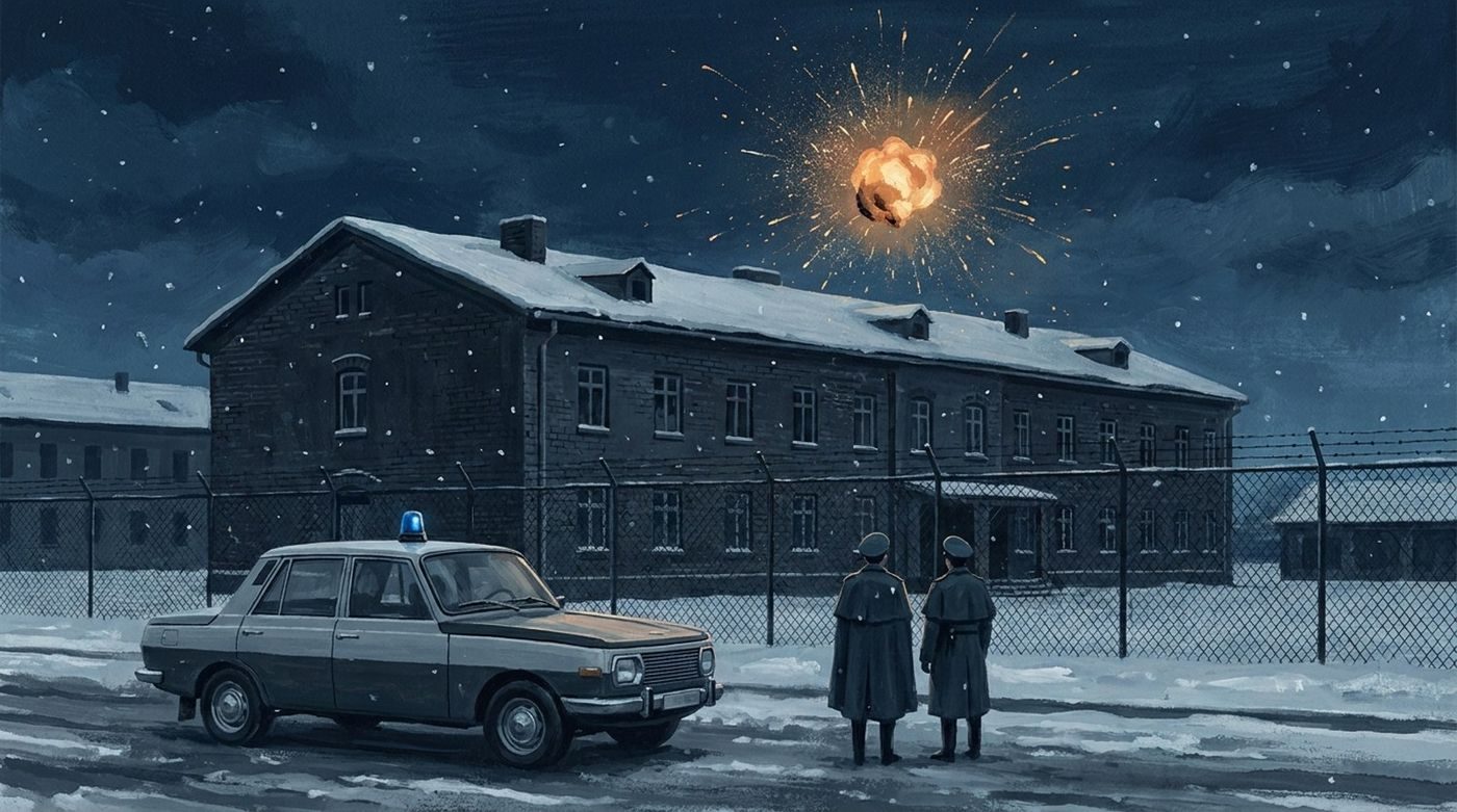 From the accounts: Volkspolizei officers in Halle saw an object 'burst' behind a Soviet barracks on 3 February 1985; their descriptions differ.