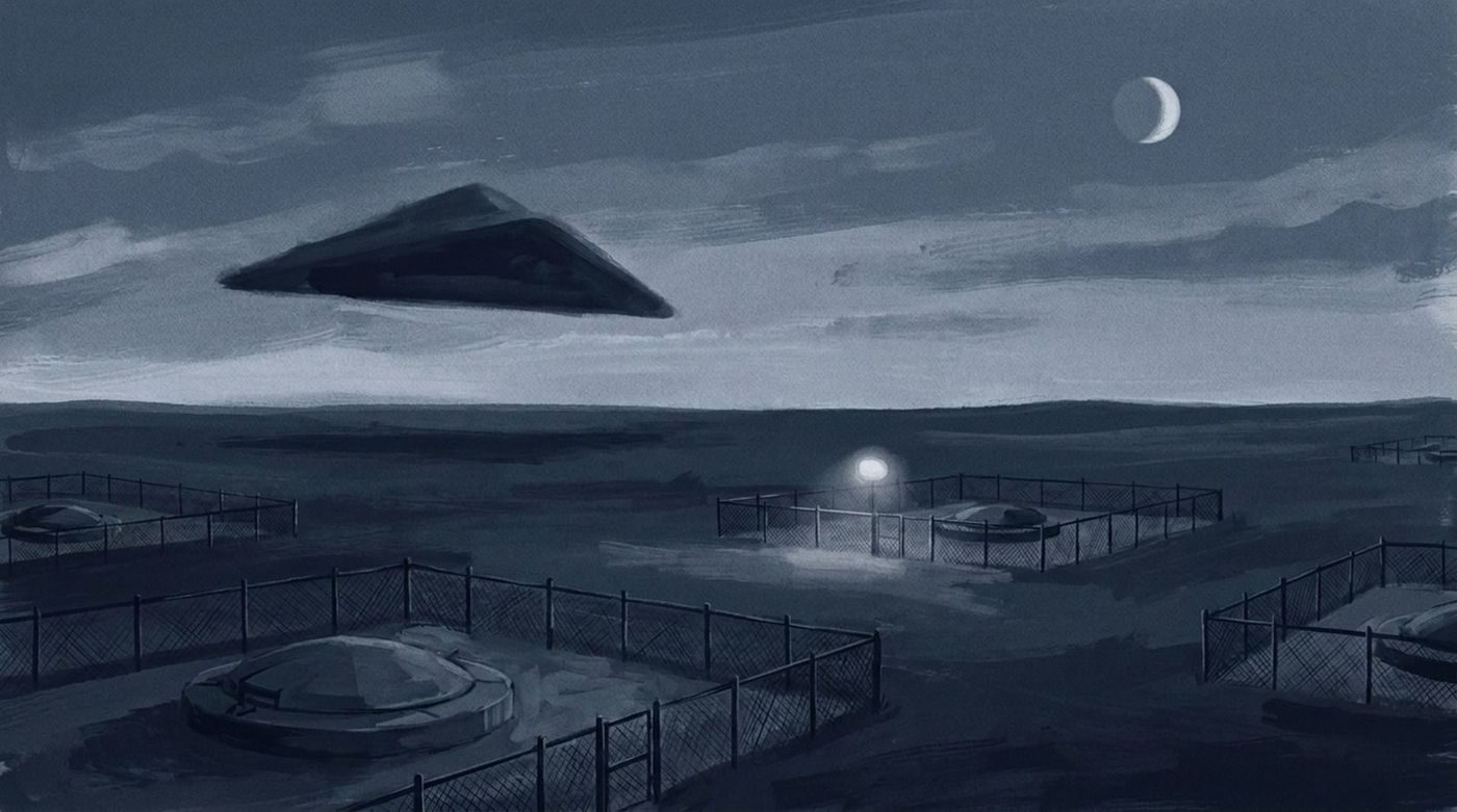 From Stratton's description of an unreleased DIA video: a black triangle with no wings, tail or exhaust over nuclear missile silos.
