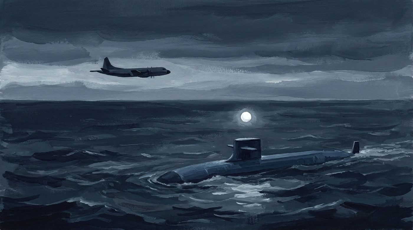 From Jay Stratton's account (Fox News, 12 Oct 2026, and his memoir): a P-3 project off Virginia with a surfaced submarine as bait, and a sphere about six feet across.