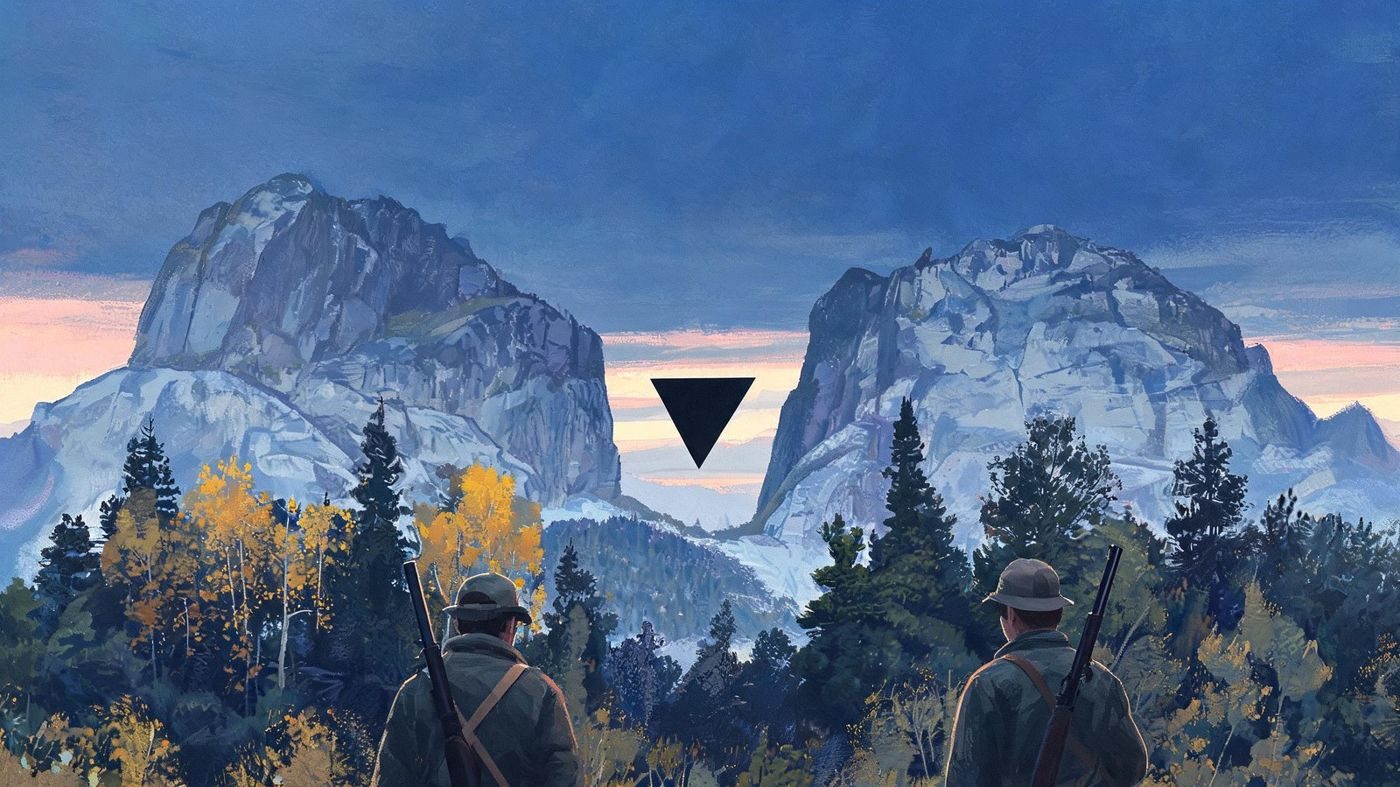 A silent matte-black triangle gliding low between two peaks at dusk as elk hunters watch, as Gary Medicine Cloud describes it (Wind River Range, 2003).