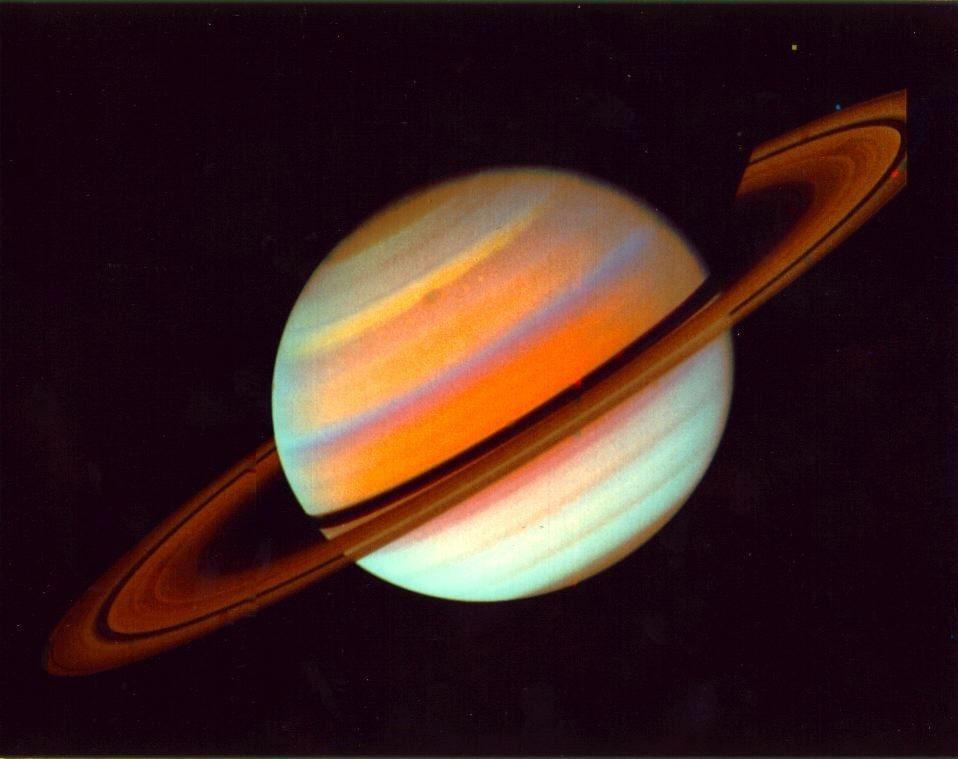 JPL photo release P-22994C: Saturn imaged by Voyager 1 on 18 October 1980, colour-enhanced.