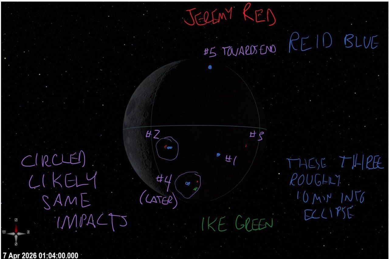 Artemis II crew marks the flashes (April 2026)