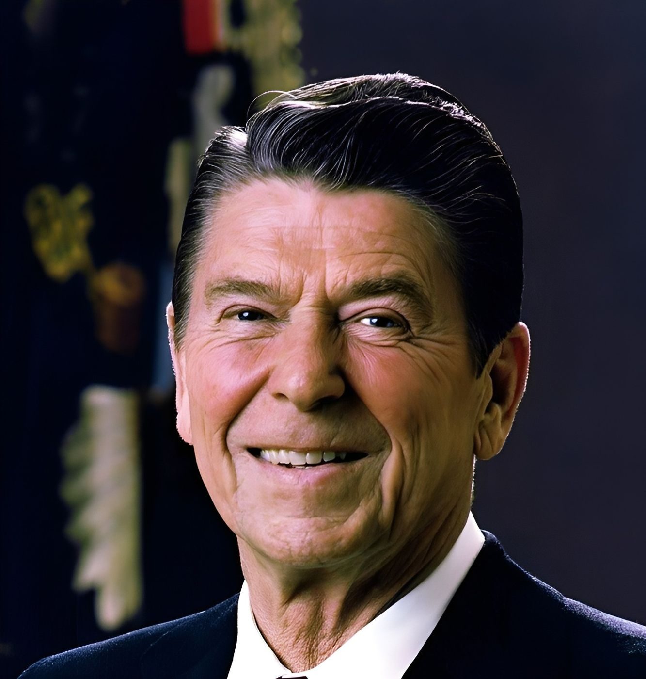 President Ronald Reagan, official portrait, 7 February 1981 (cropped).