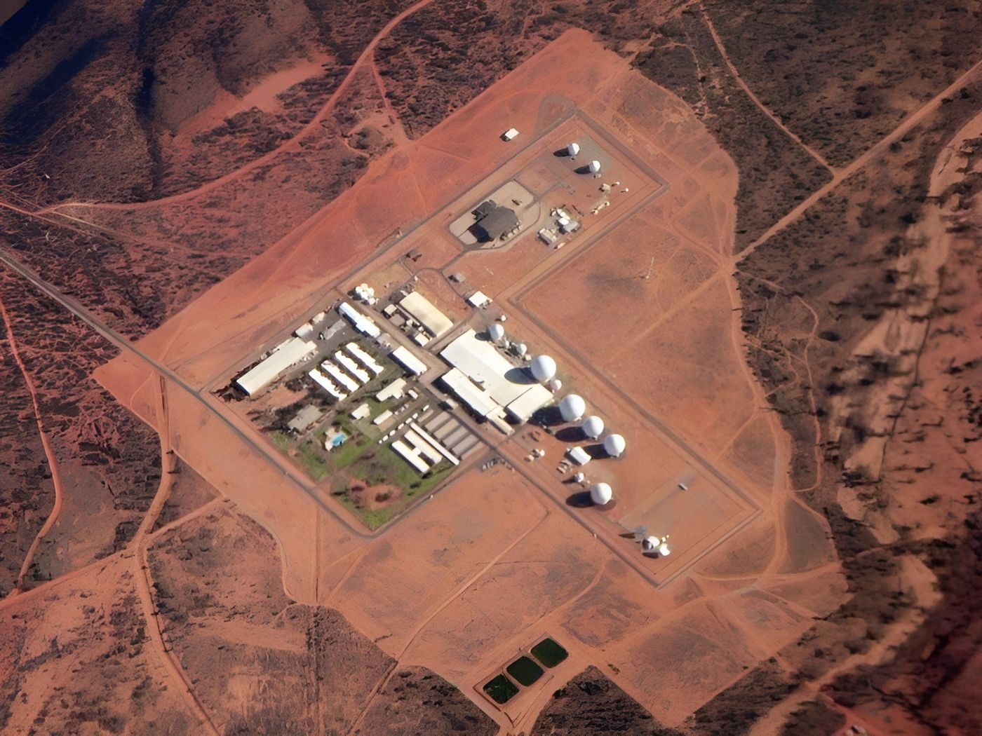 Pine Gap, the joint US-Australian ground station near Alice Springs, from the air.