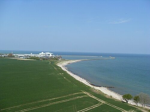Context: the Puttgarden ferry terminal on Fehmarn seen from the Marienleuchte lighthouse, 2010. In 1986 border police reported an object hovering over the terminal before it moved east toward Marienleuchte.