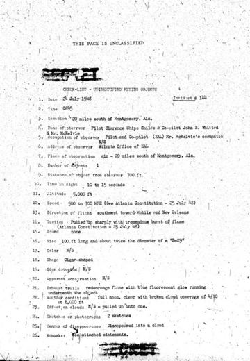 Air Force check-list, Incident 144