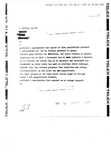 Grønlands Kommando telex on the Egedesminde sighting (3 Nov 1983)