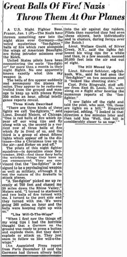 "Great Balls of Fire!" AP story, Baltimore Sun, 2 Jan 1945