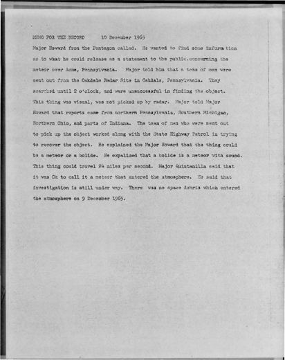 Blue Book memo: the Oakdale team "sent out to pick up the object" (p. 32)