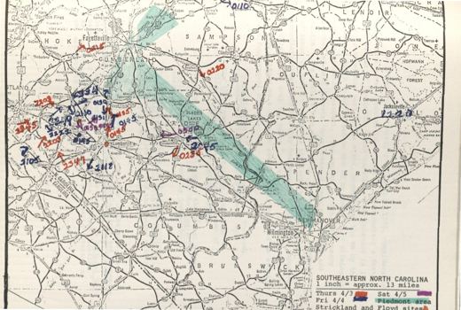 Map of the sightings, 3-5 April 1975