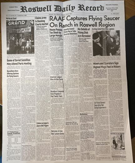 Roswell Daily Record front page, 8 July 1947