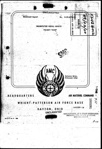 Project Sign final report, cover (Feb 1949)