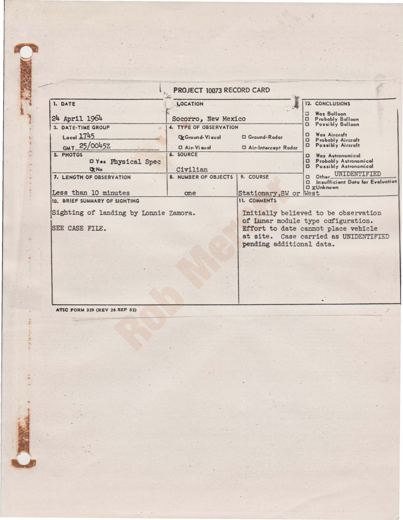 Project 10073 Record Card