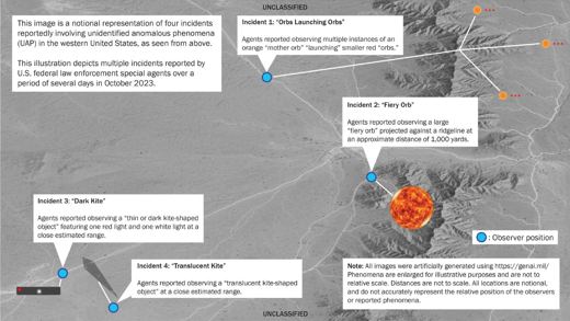 AARO notional map of the four incidents (DOW-UAP-D078)