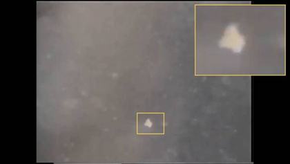 Apollo 10, May 1969: a white, angular object crosses the lunar surface for about five seconds on the mission film (3:07-3:12 in the video).