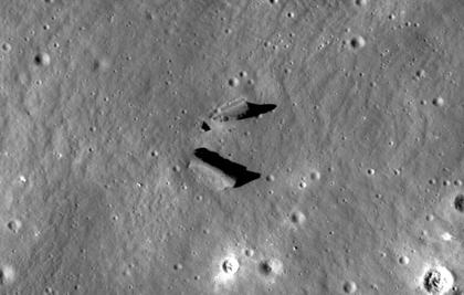 Paracelsus C in LROC NAC frame M118769870, the two structures (NASA/GSFC/ASU).