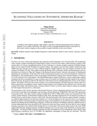 First page of the preprint 'Scanning Volcanoes by Synthetic Aperture Radar' (arXiv v2, July 2022).