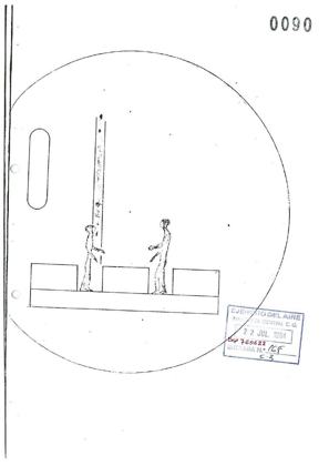 Doc. 0090 of file 760622: drawing of the transparent sphere with two tall figures inside, as reported by the taxi driver and doctor near Gáldar, Gran Canaria, at about 21:30Z.