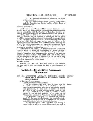 What became law: FY2024 NDAA (Public Law 118-31, 22 Dec 2023), Subtitle C, sec. 1841, the UAP records collection at the National Archives. 137 Stat. 699. Eminent domain and the review board were cut.