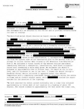 First page of the FBI FD-302 observation report (FBI-UAP-D043).