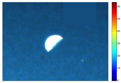 Fig. 1 of 'Dark UAPs' (arXiv:2503.05627): frame from the Kyiv camera, 17 Oct 2022 08:58:08 UTC, with the daytime Moon and the object (small bright spot, upper left) recorded simultaneously from Vinarivka; the authors claim 2,600 km distance, 1,130 km altitude.