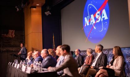 The panel at the public meeting of NASA's UAP independent study team, NASA Headquarters, Washington, 31 May 2023; Nicola Fox (Science Mission Directorate) speaks.