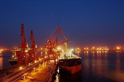 Context: Rizhao sea port at night, Shandong coast. The 2023 notice placed the object in the sea near Rizhao.