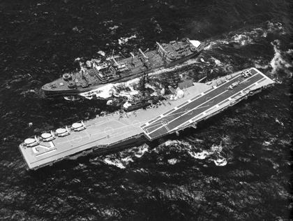 Context, not the event: the fleet oiler USS Hassayampa (AO-145) refuelling the carrier USS Hornet (CVS-12) during the Apollo 12 recovery, 23 Nov 1969, four years after the 1965 sighting in the Philippine Sea.