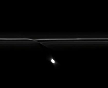 Prometheus cutting channels in the F ring (four video grabs)