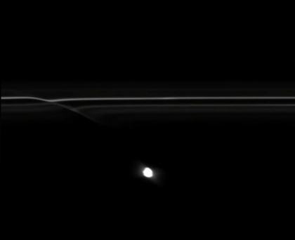 Prometheus cutting channels in the F ring (four video grabs)