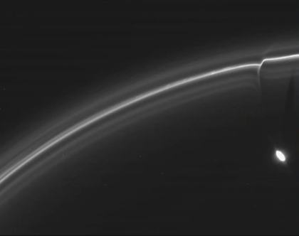 Prometheus cutting channels in the F ring (four video grabs)
